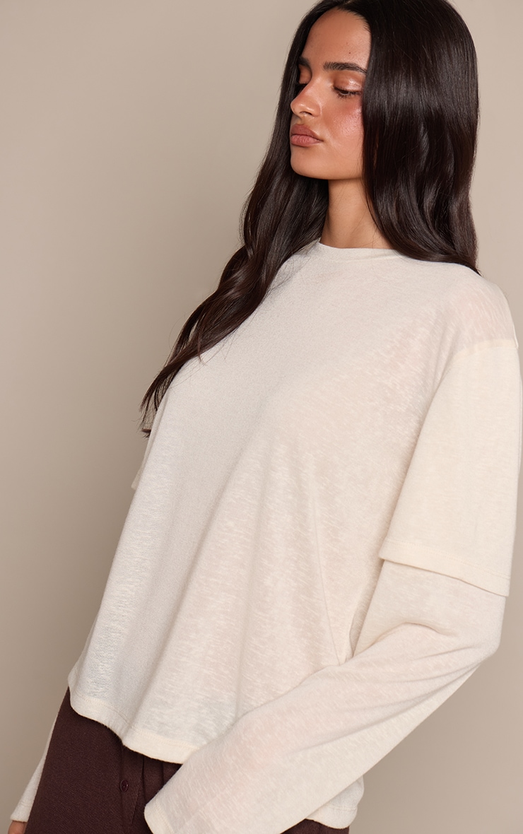 Butter Cream Marl Slub Jersey Layered Oversized T- Shirt image 4