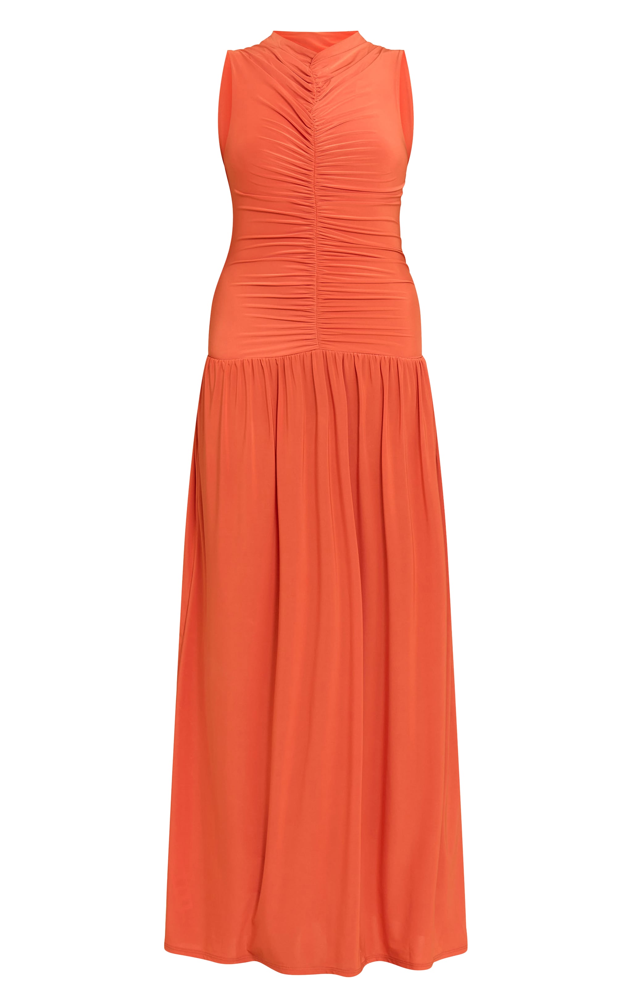 Orange Double Layer Soft Touch Drop Waist Ruched Maxi Dress image 5