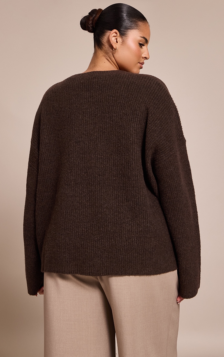 Plus Chocolate Round Neck Knit Raglan Sleeve Sweater image 2