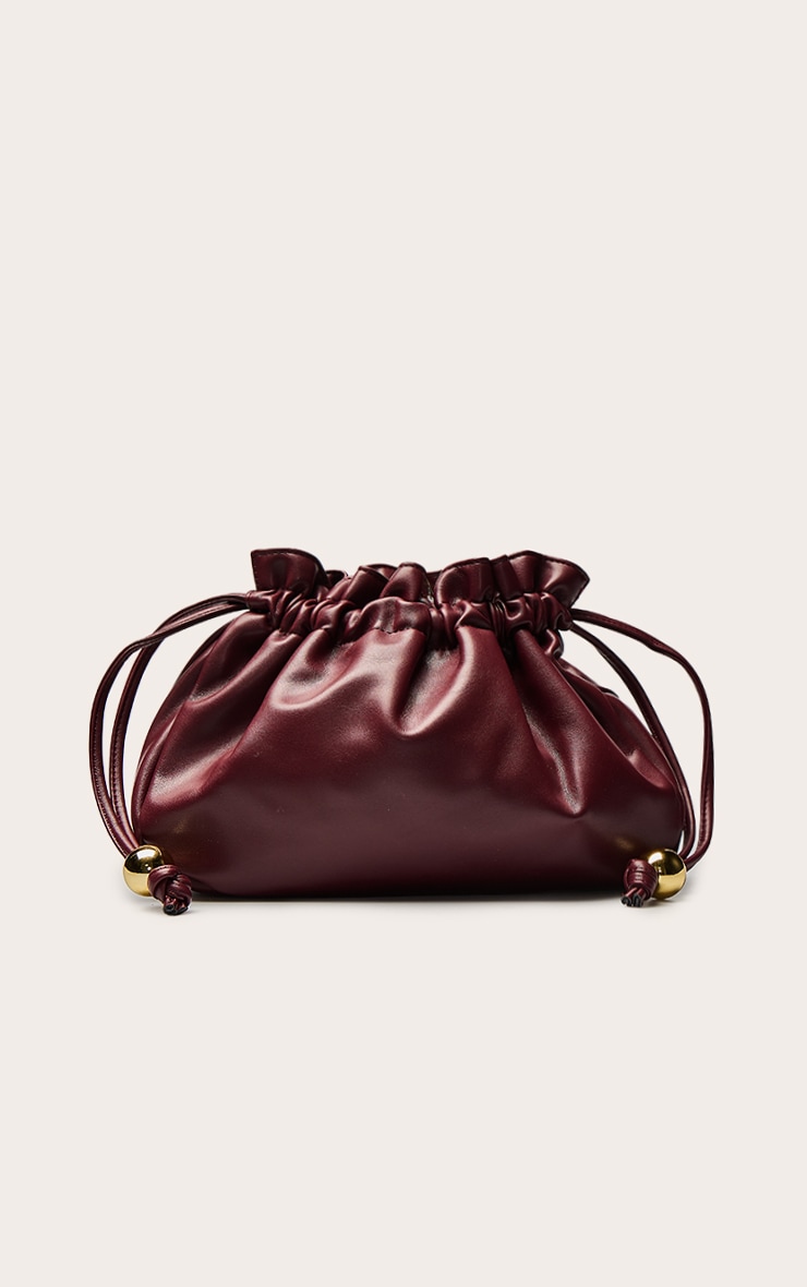 Burgundy Bead Ruched Pouch Clutch Bag image 2