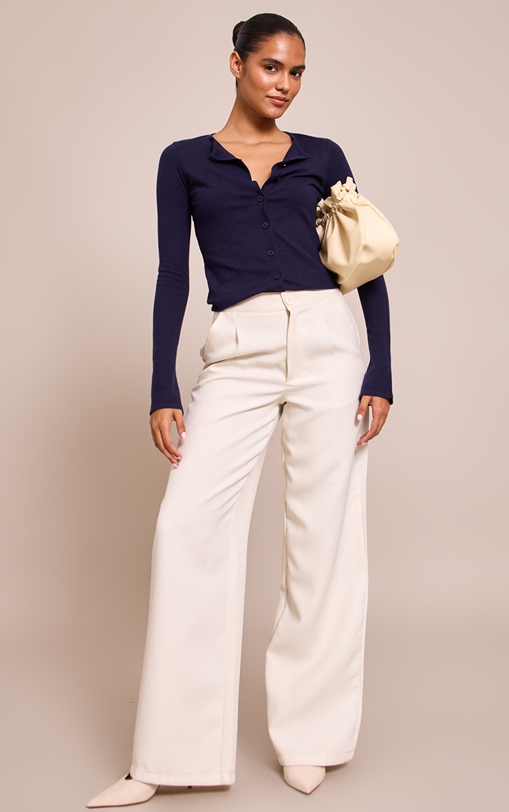 Navy Button Through Fine Knit Cardigan image 3