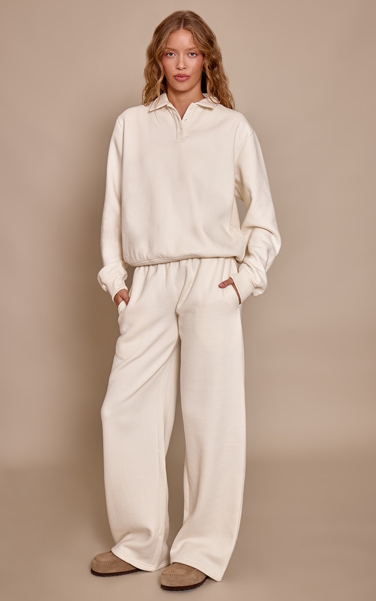 Cream Cotton Fleece Straight Leg Sweatpants image 2