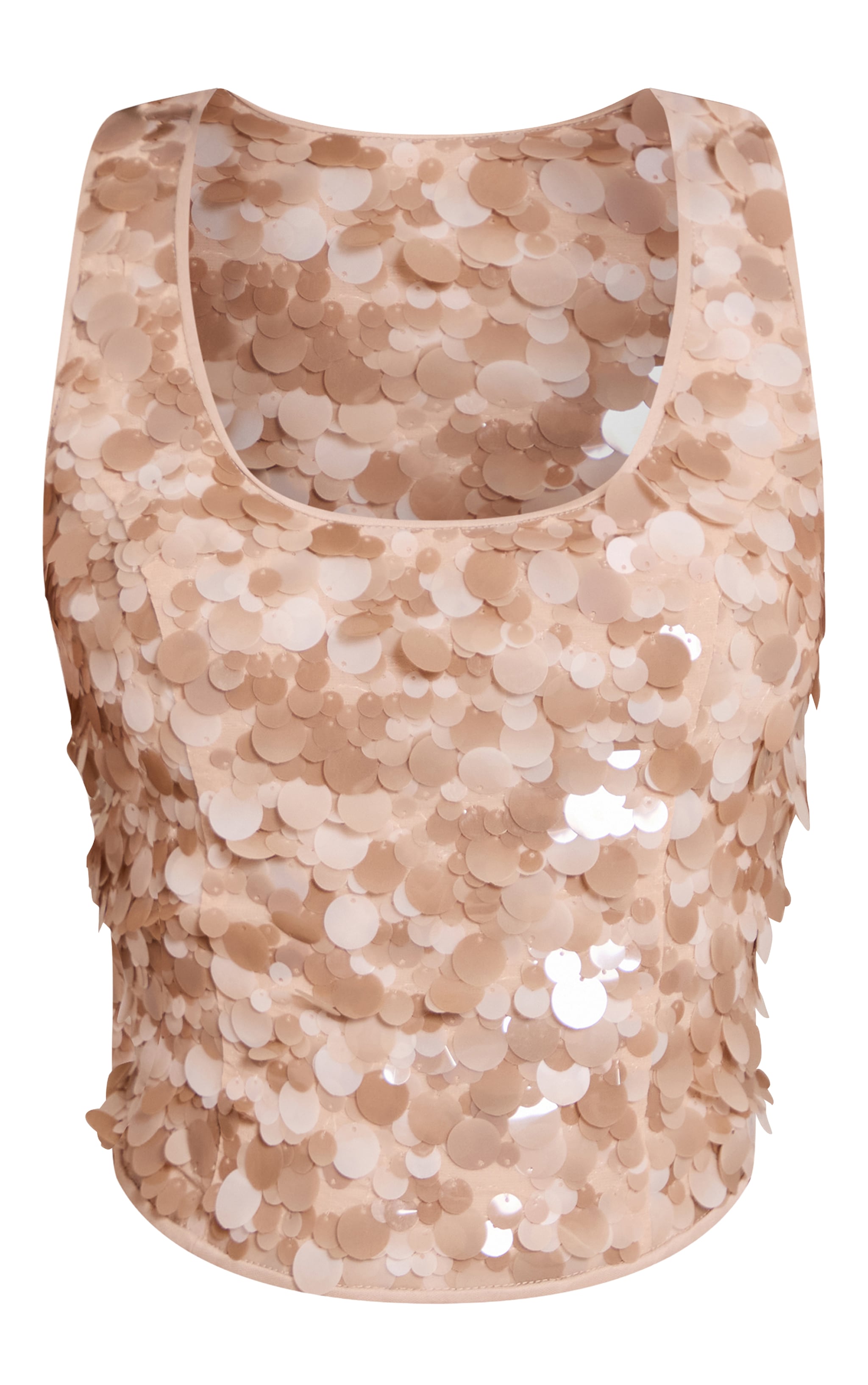 Petite Beige Sequin Scoop Neck Vest  image 5