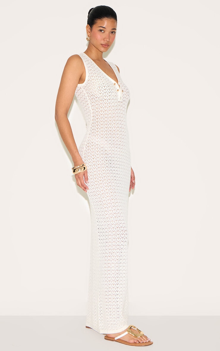 White Maxi Crochet Trim Dress image 3
