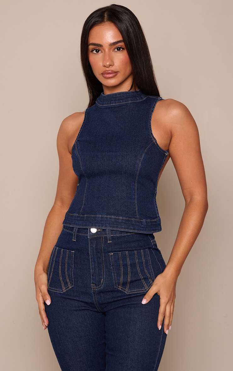 Petite Indigo Denim Backless Top image 1