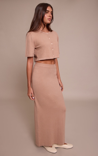 Jupe longue en maille tricot fine taupe