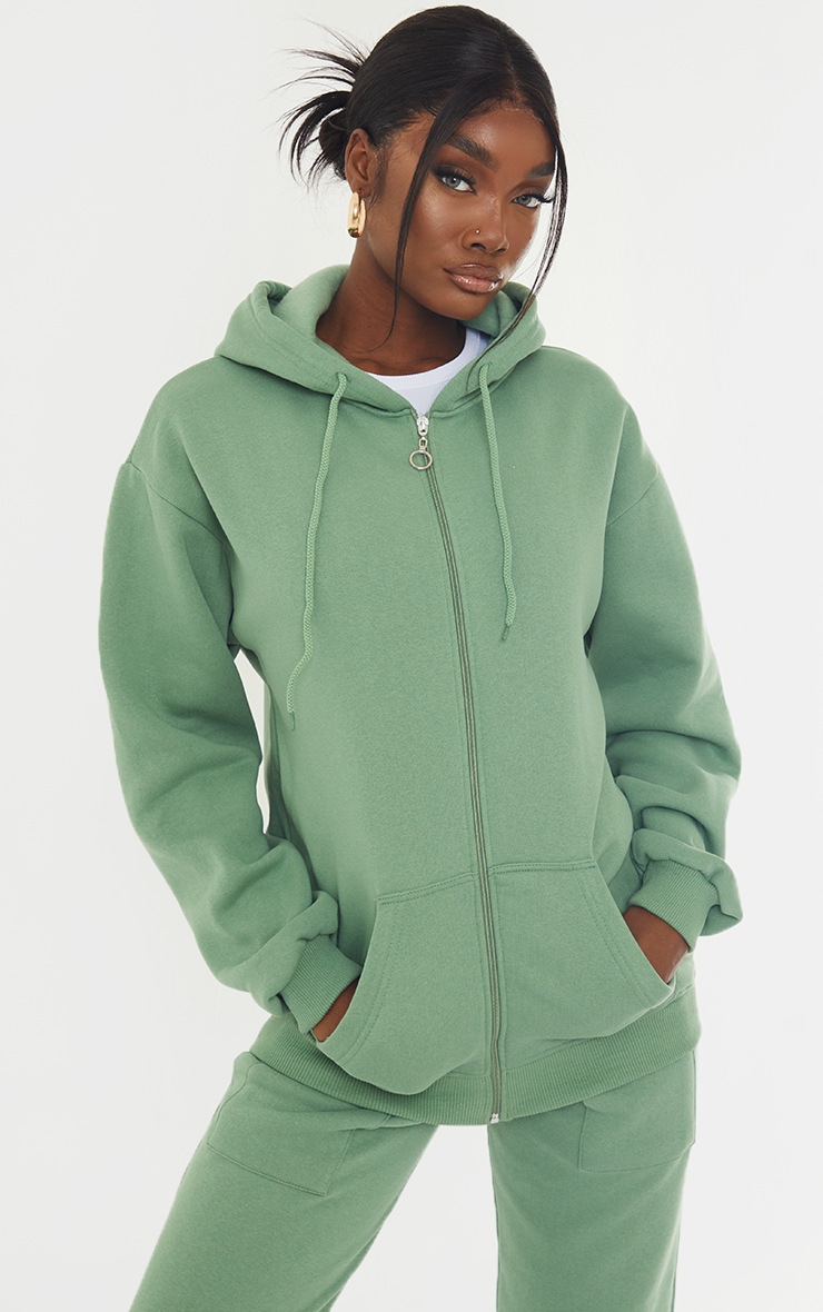 Tall - Hoodie olive très oversize à zip sur le devant et poches