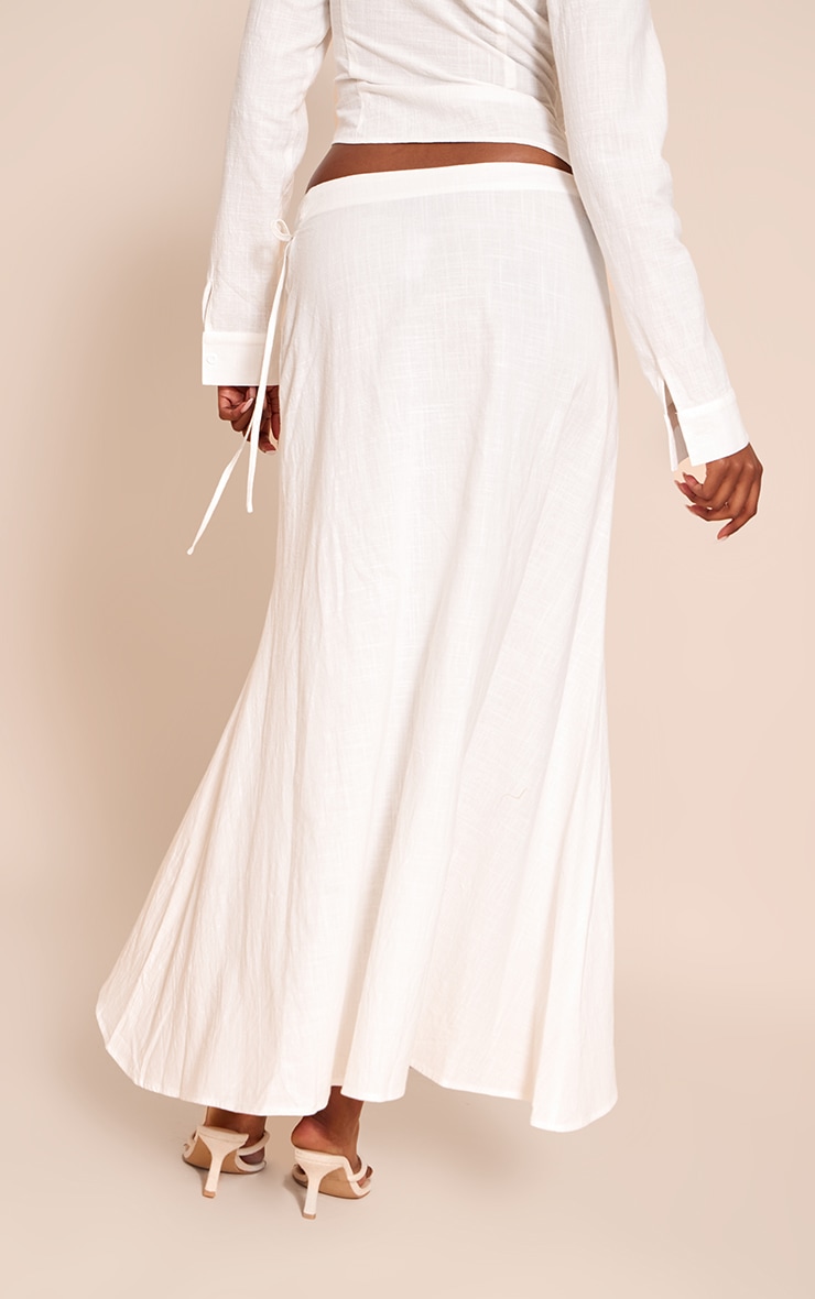 White Linen Look Split Tie Midi Skirt image 3