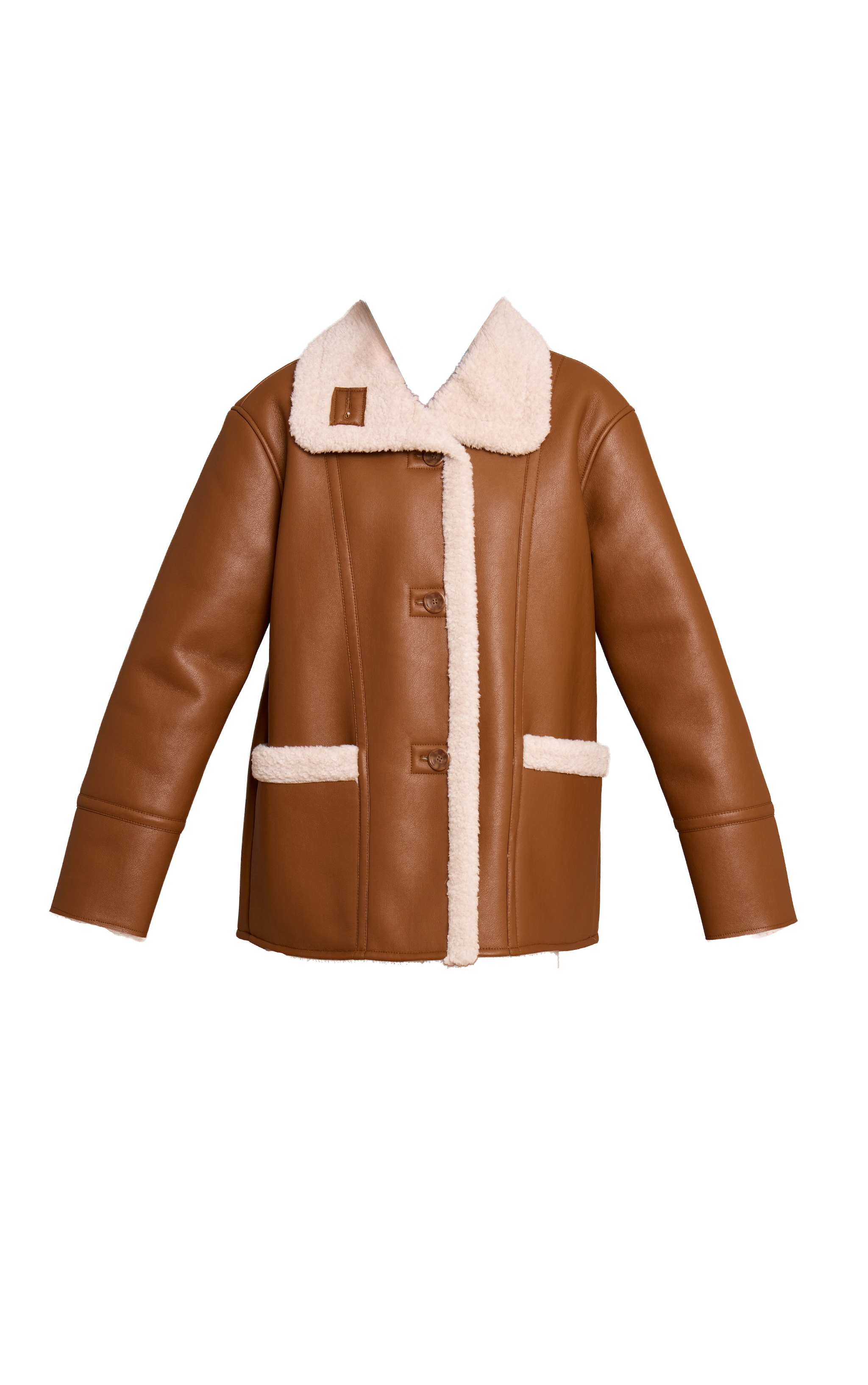 Tan Faux Leather Funnel Neck Aviator Coat image 5