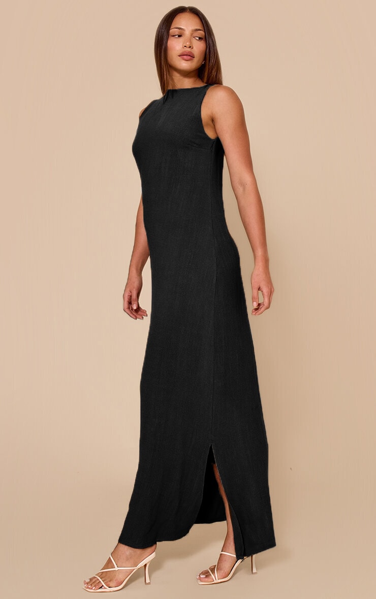 Tall Khaki Textured Boat Neck Low Back Maxi Dress image 3