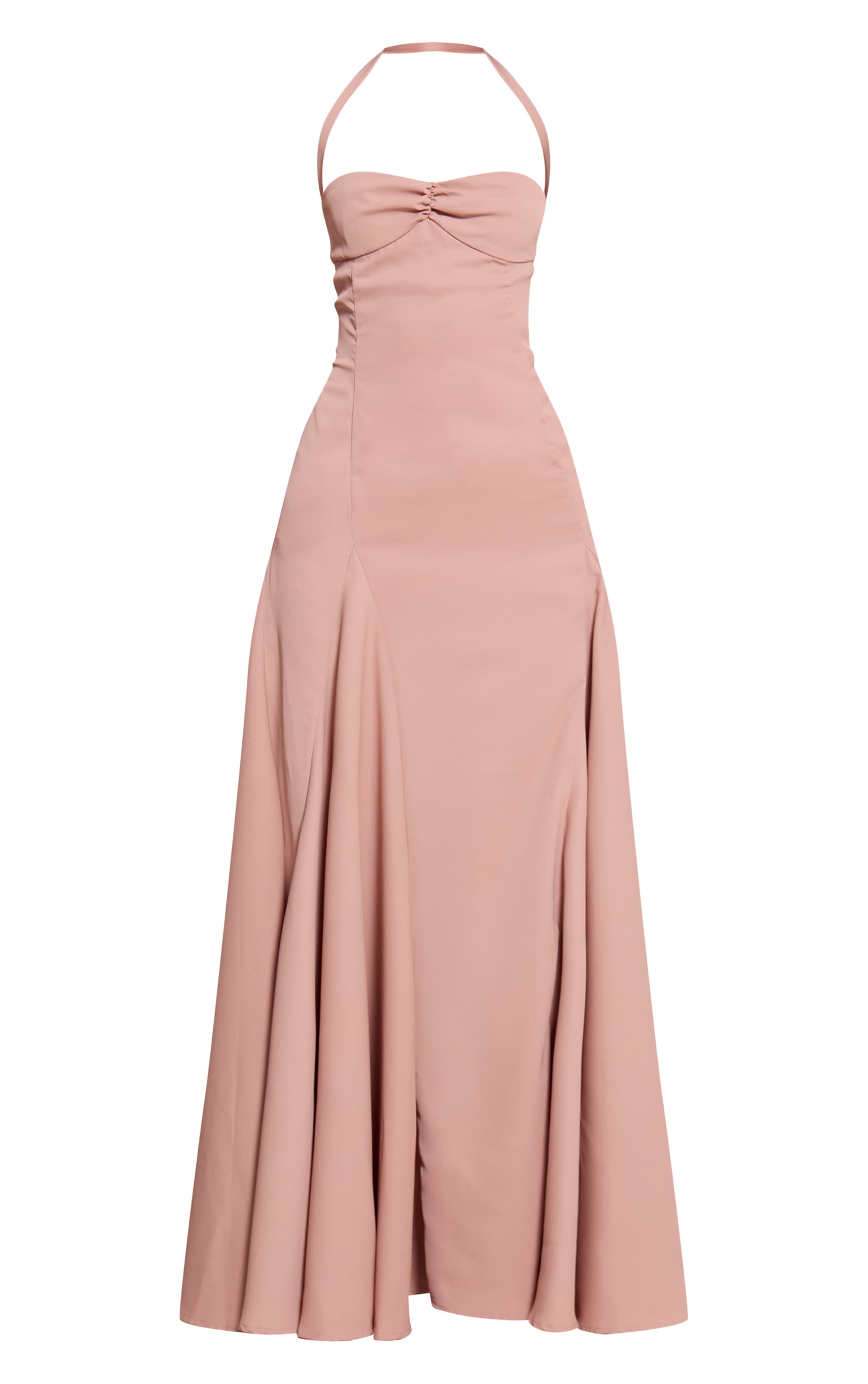 Robe longue tissée taupe à buste plissé et dos nu image 5