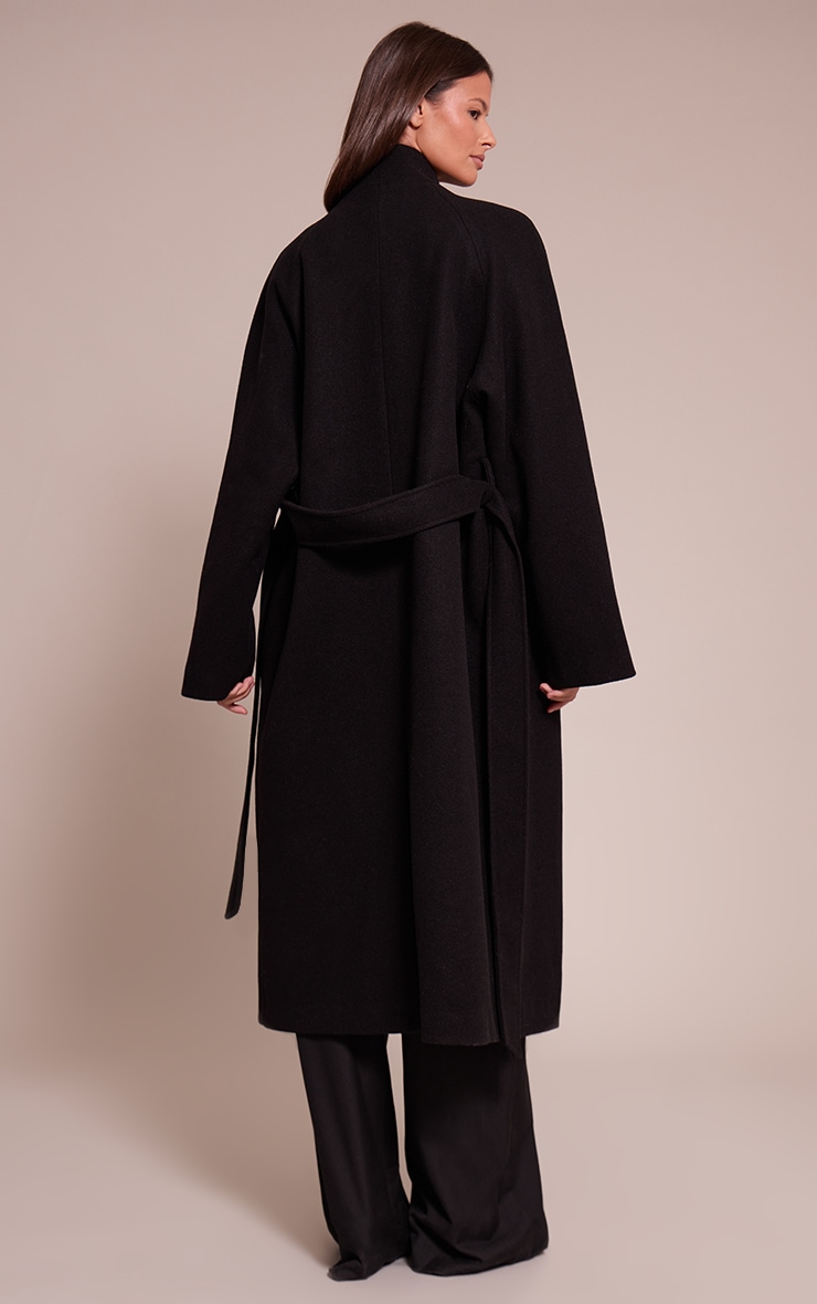 Black High Neck Scarf Wool Look Maxi Coat image 2