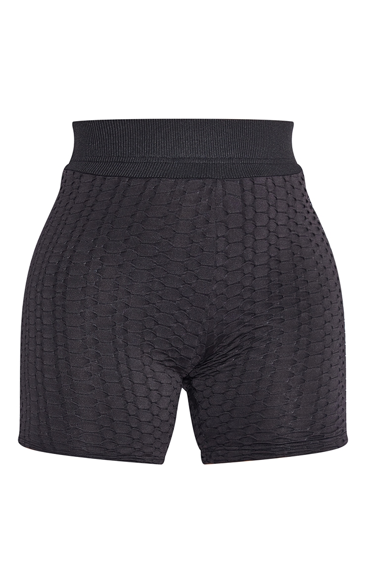 PRETTYLITTLETHING Shape Black Textured Ruched Bum Gym Shorts image 6