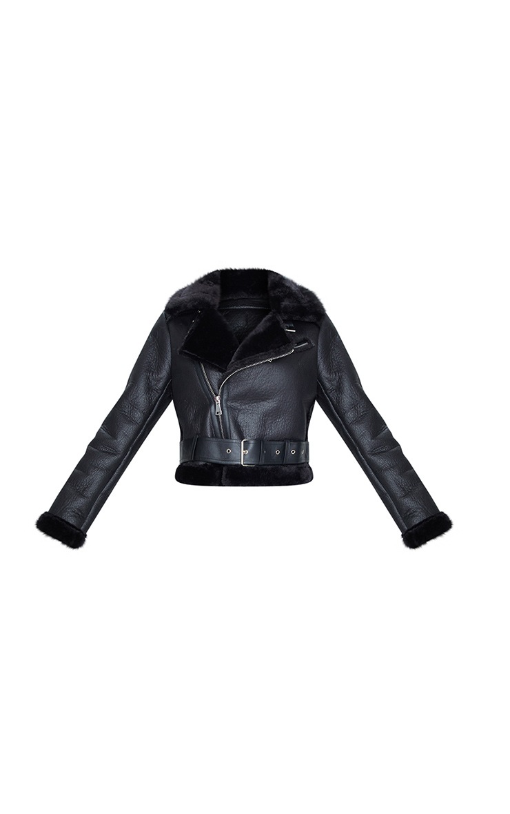 belted aviator jacket black