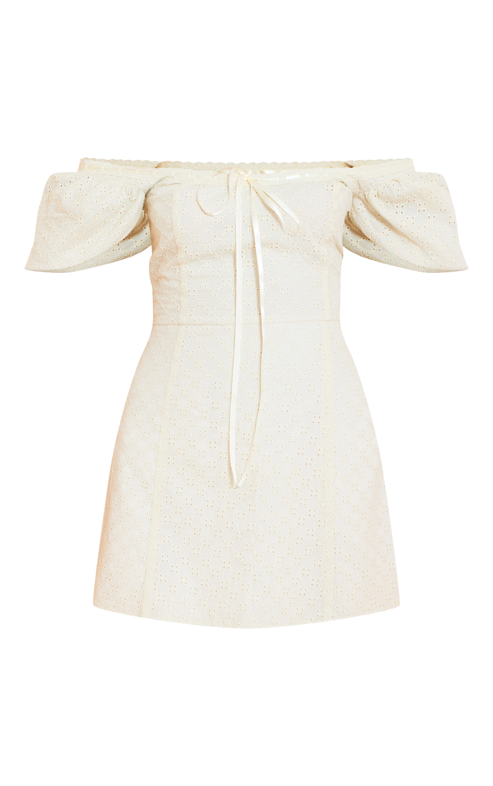 Cream Broderie Puff Sleeve A-line Mini Dress image 5