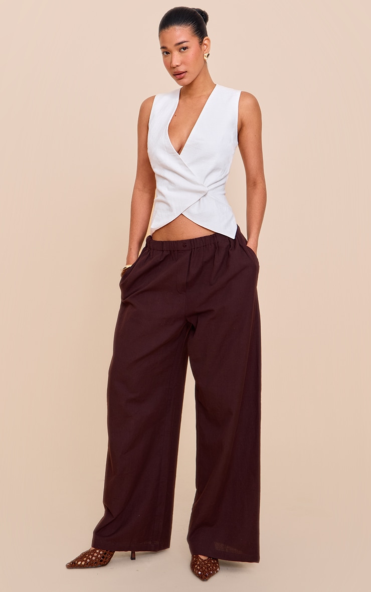 Premium White Linen Blend Button Asymmetric Waistcoat image 3
