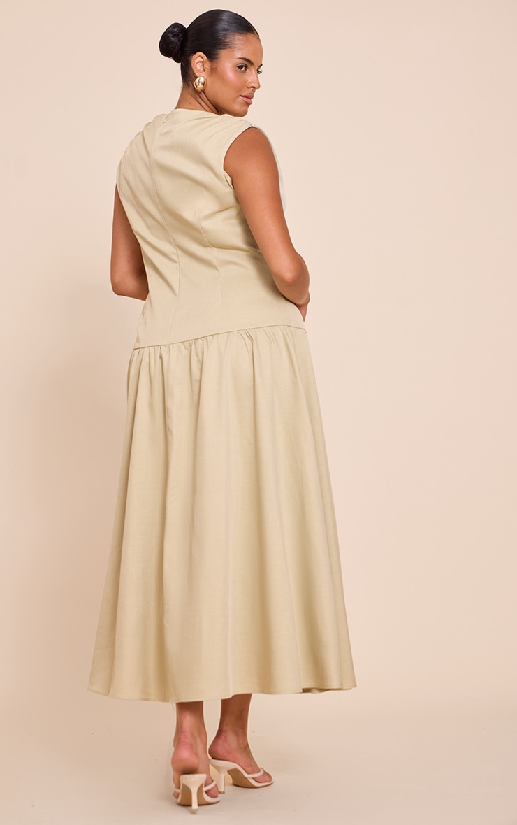 Plus Sage Woven Boat Neck Dropped Waist Maxi Dress image 2