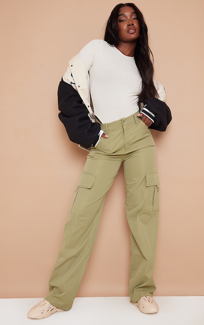 Tall Khaki Buckle Detail Cargo Wide Leg Pants