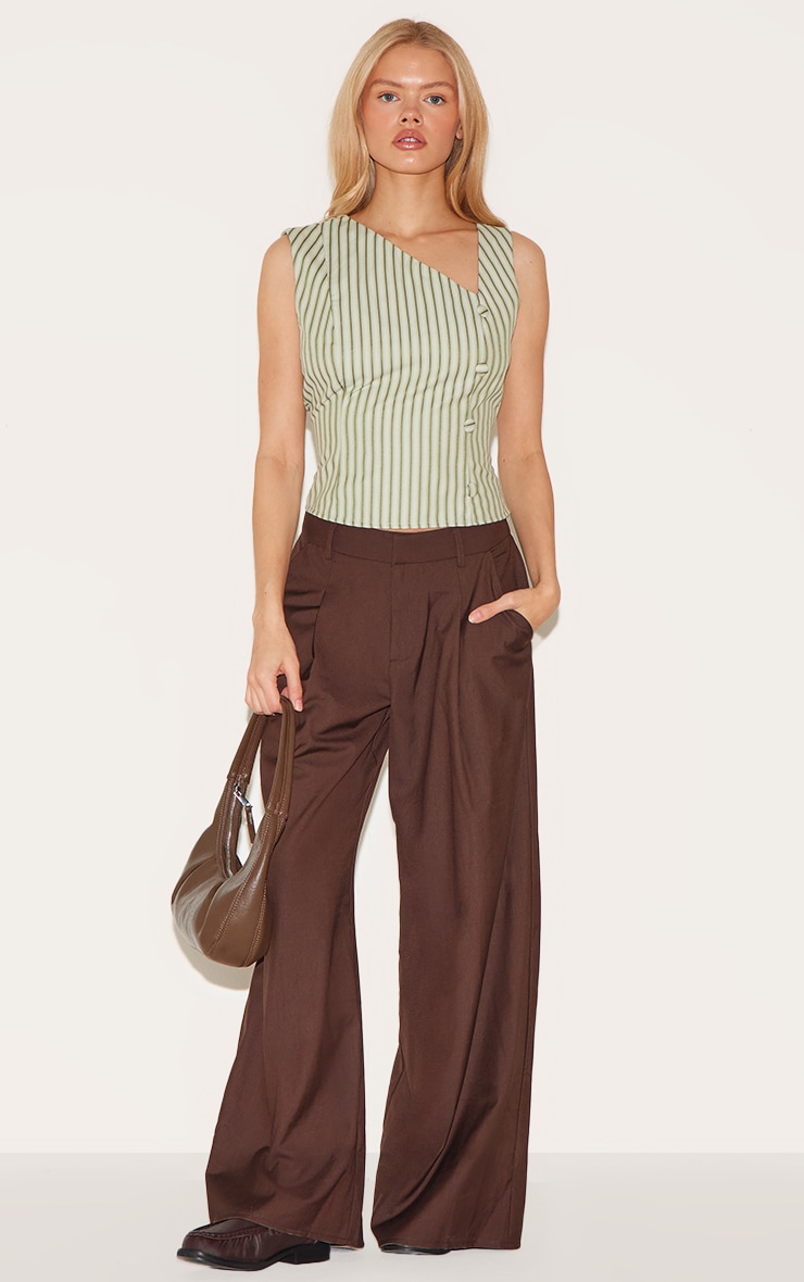 Sage Striped Asymmetric Fitted Waistcoat image 3