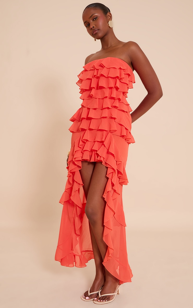Orange Ruffled Bandeau Maxi Dress image 3