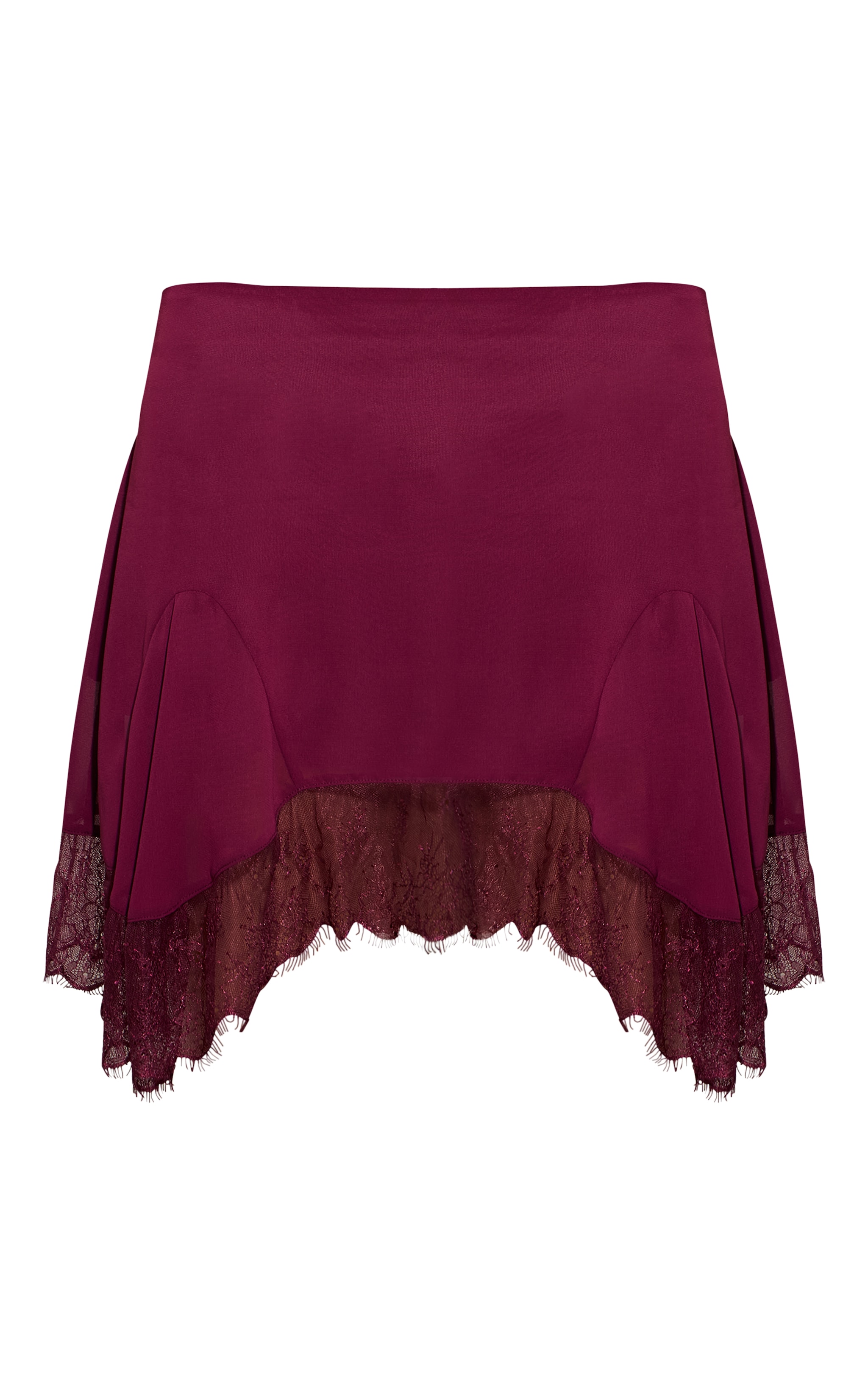 Mini-jupe en mousseline de soie prune à bordure en dentelle et ourlet mouchoir image 6
