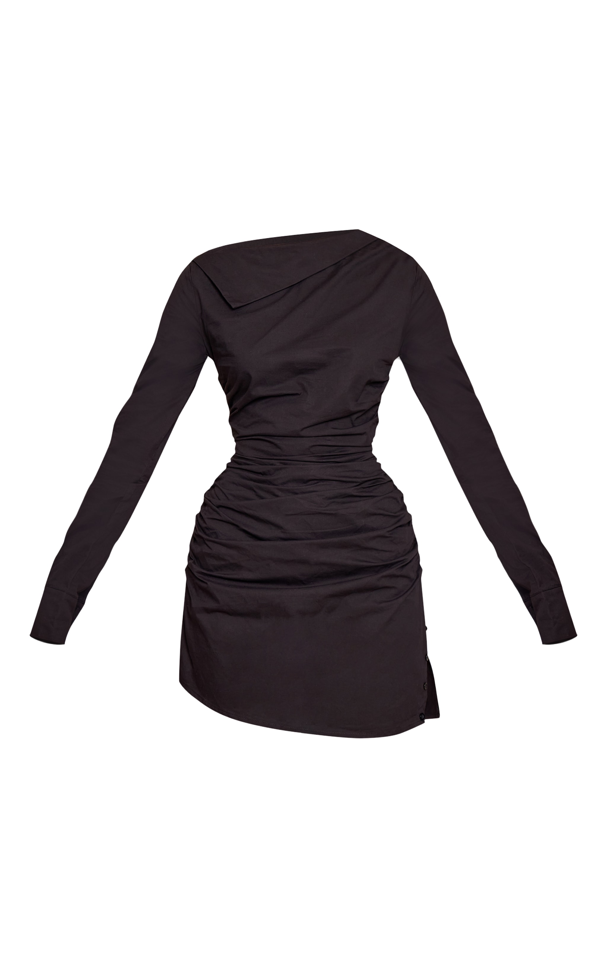 Black Cotton Poplin Ruched Long Sleeve Shirt Dress image 5