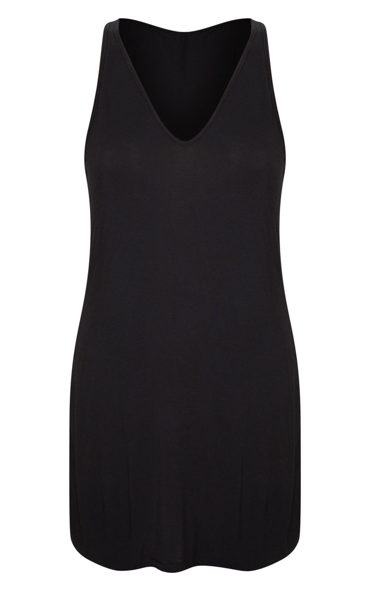 Basic Black Jersey V Plunge Sleeveless Shift Dress image 3