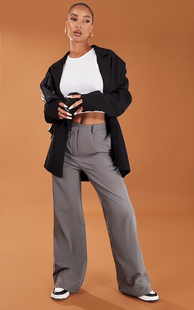 Charcoal Peach Skin Straight Leg Trousers