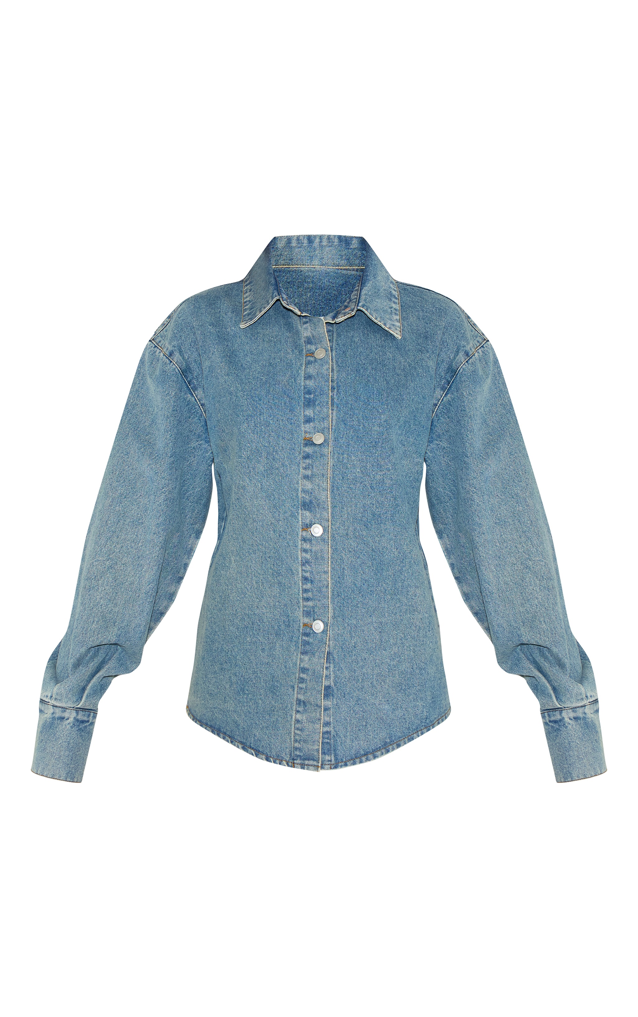 Tall Vintage Balloon Sleeve Curved Hem Denim Shirt image 5