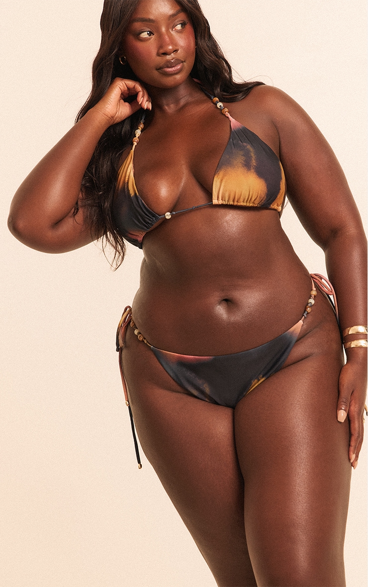 Plus Multi Blurred Print Bead Trim Tanga Bikini Bottoms image 1