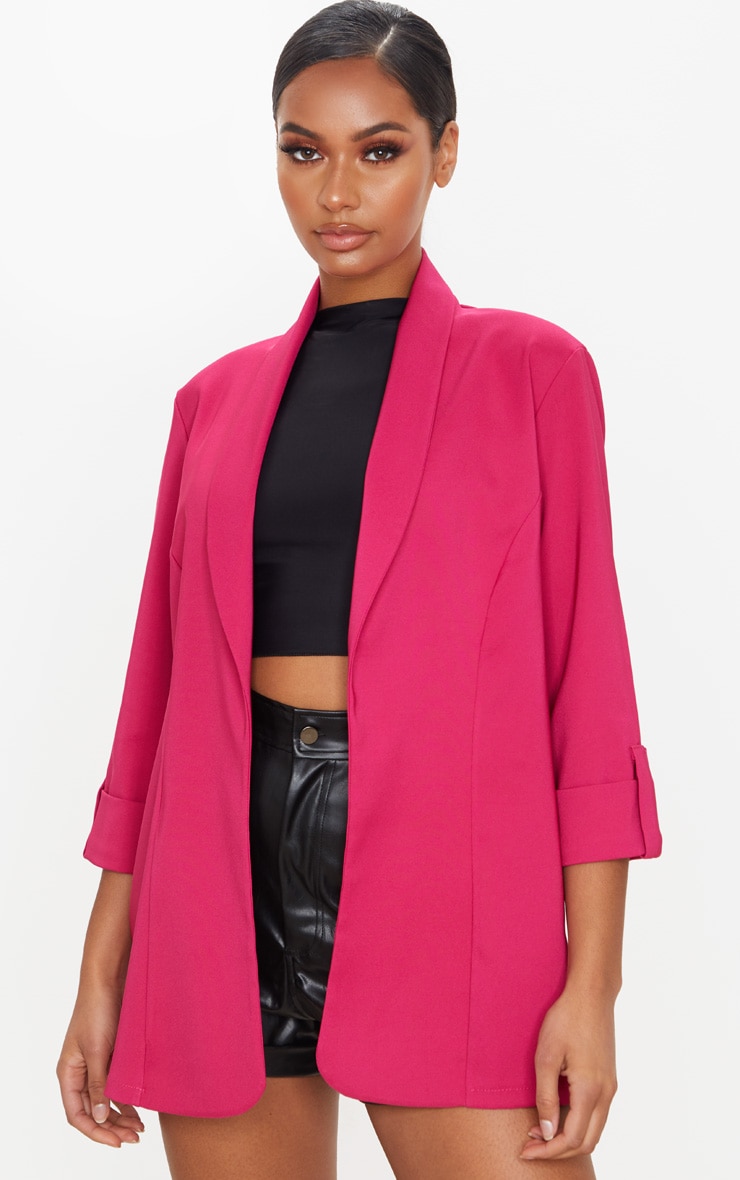 Pink Woven Turn Up Sleeve Blazer