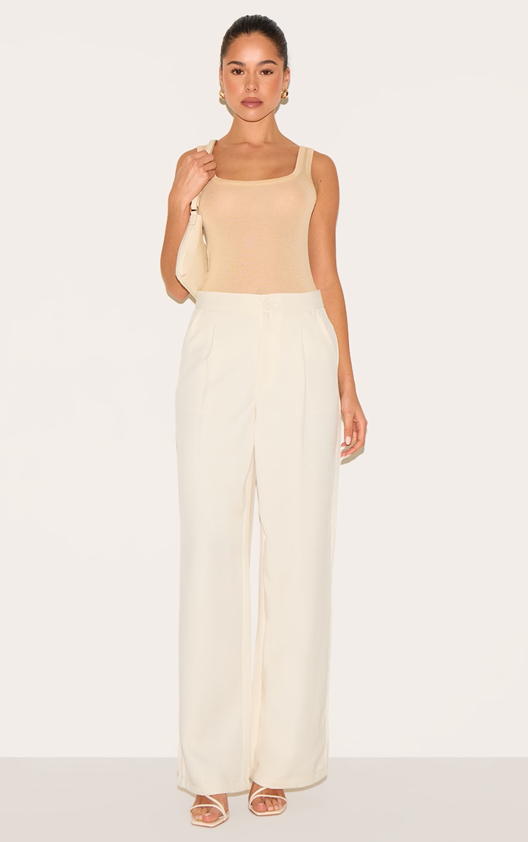 Beige Sheer Soft Touch Scoop Neck Long Vest Top image 3