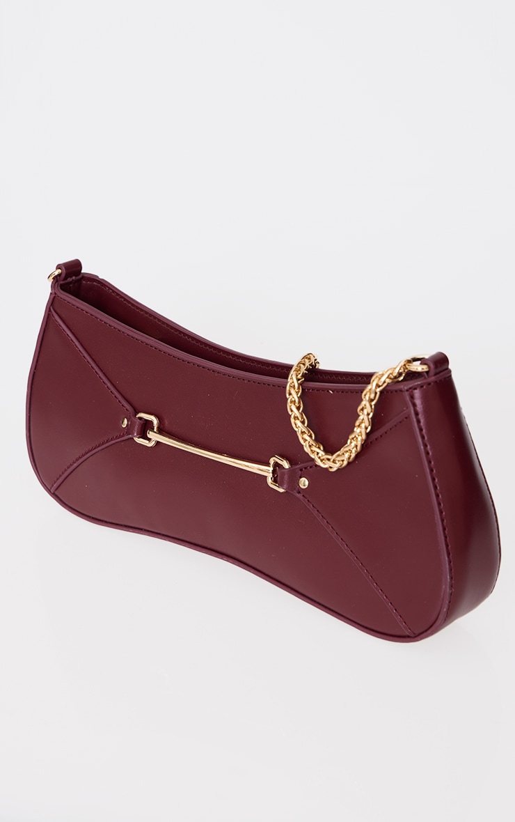 Burgundy Pu Buckle Chain Strap Shoulder Bag image 3