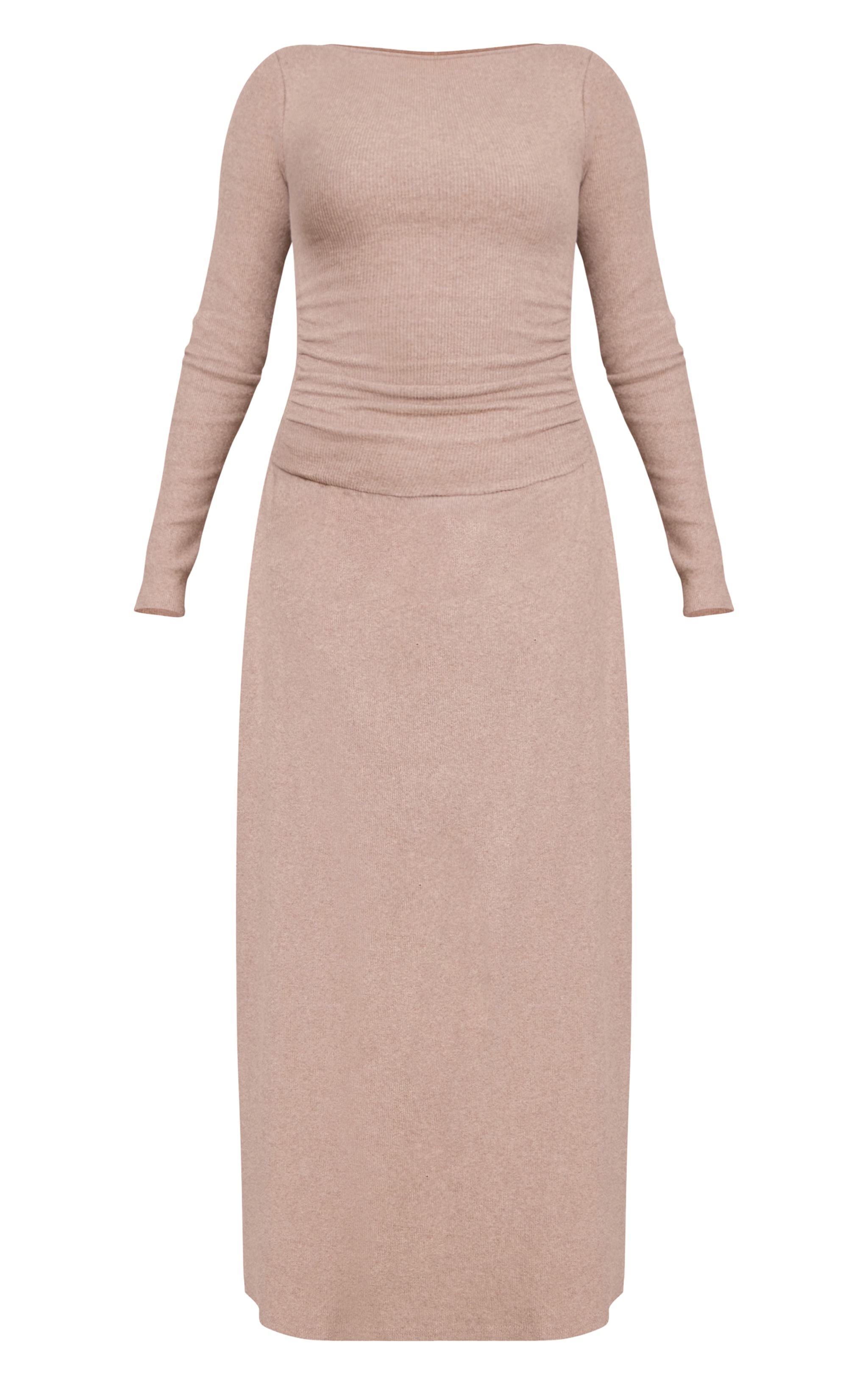Taupe Long Sleeve Asymmetric Drop Hem Maxi Dress image 5