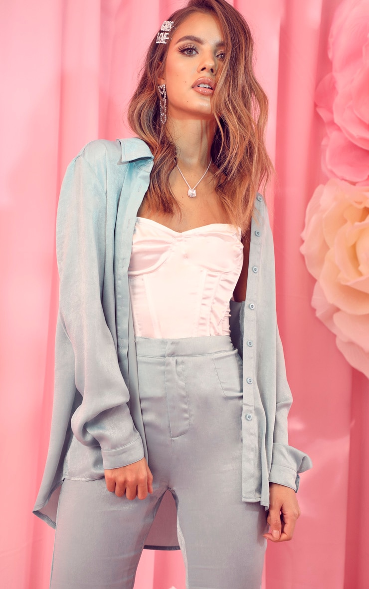 Mint Satin Shirt Tops PrettyLittleThing IRE