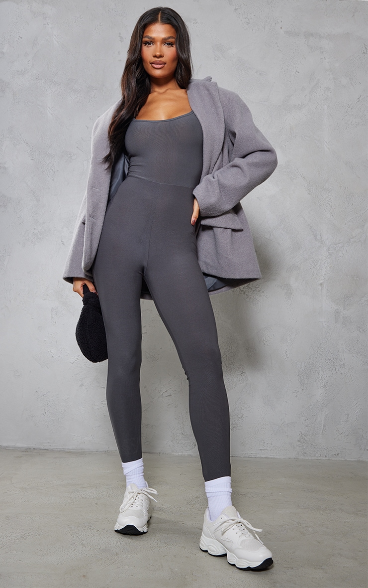 Charcoal Slinky Sleeveless Scoop Neck Jumpsuit