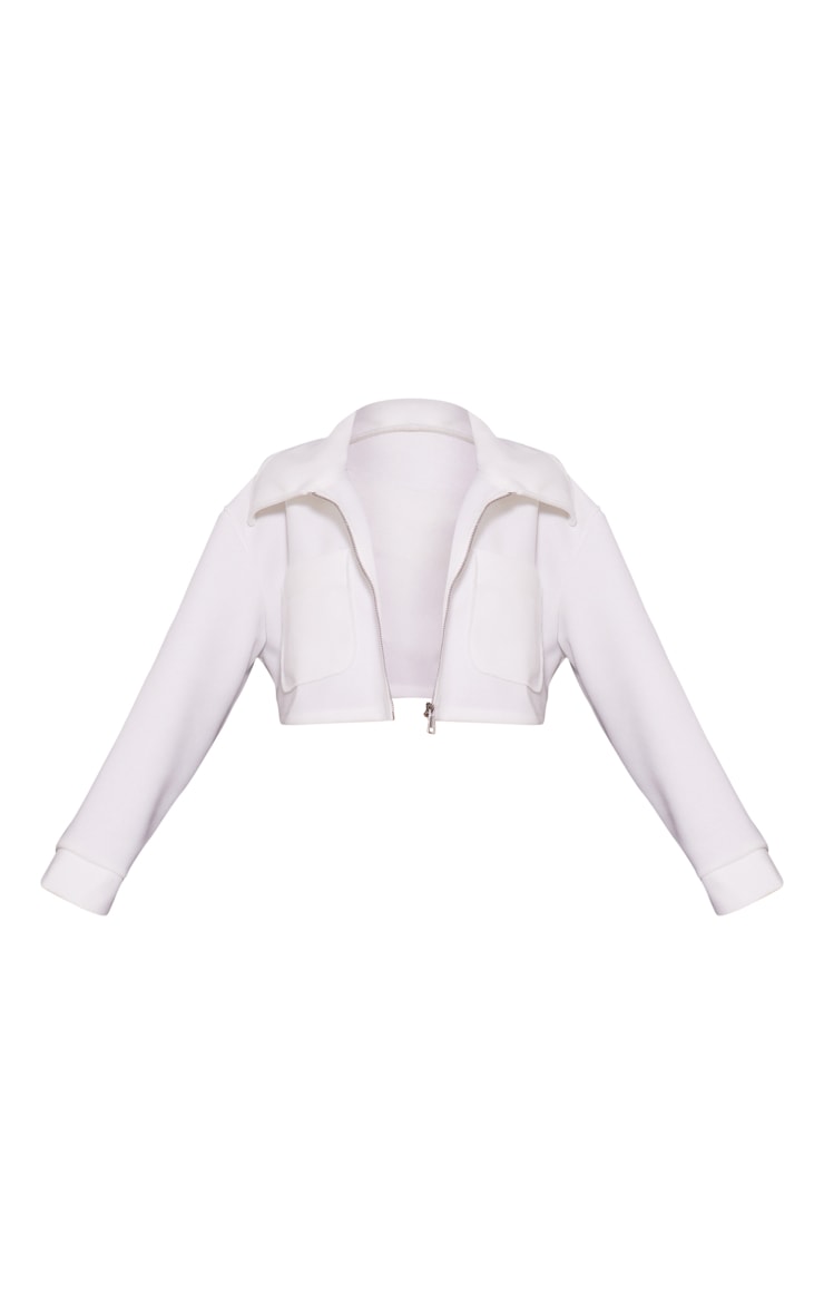 Cream Wool Look Pocket Detail Cropped Jacket image 2