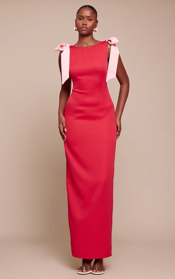 Red Woven Bow Detail Maxi Dress image 1