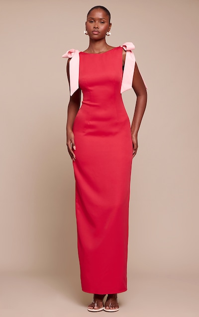 Red Woven Bow Detail Maxi Dress