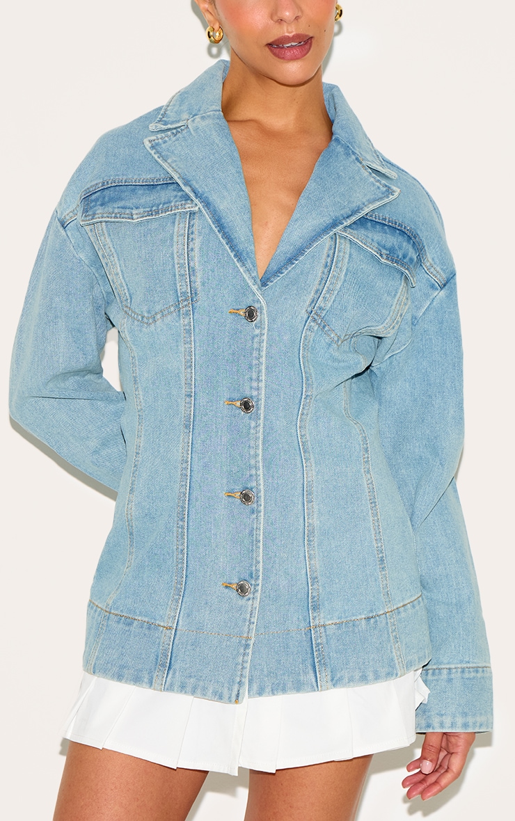 Petite Mini robe ajustée en jean bleu clair à partie plissée image 4