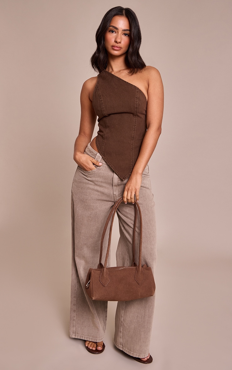 Petite Top asymétrique en jean chocolat image 3