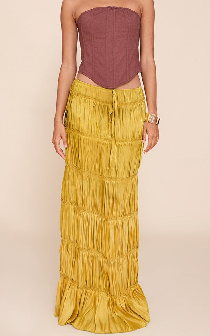 Chartreuse Drawstring Frill Tiered Maxi Skirt image 2