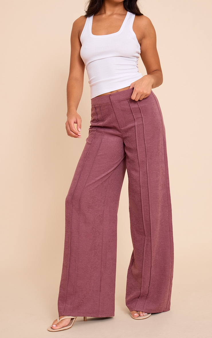 Deep Purple Peachskin Seam Detail Straight Leg Pants image 2