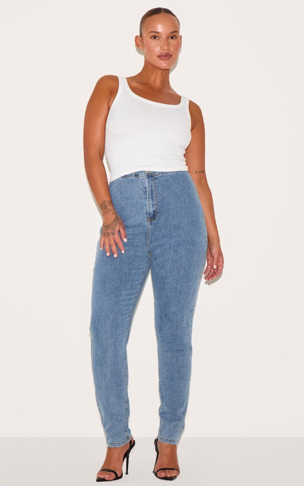PRETTYLITTLETHING Plus Vintage Wash Disco Skinny Jeans