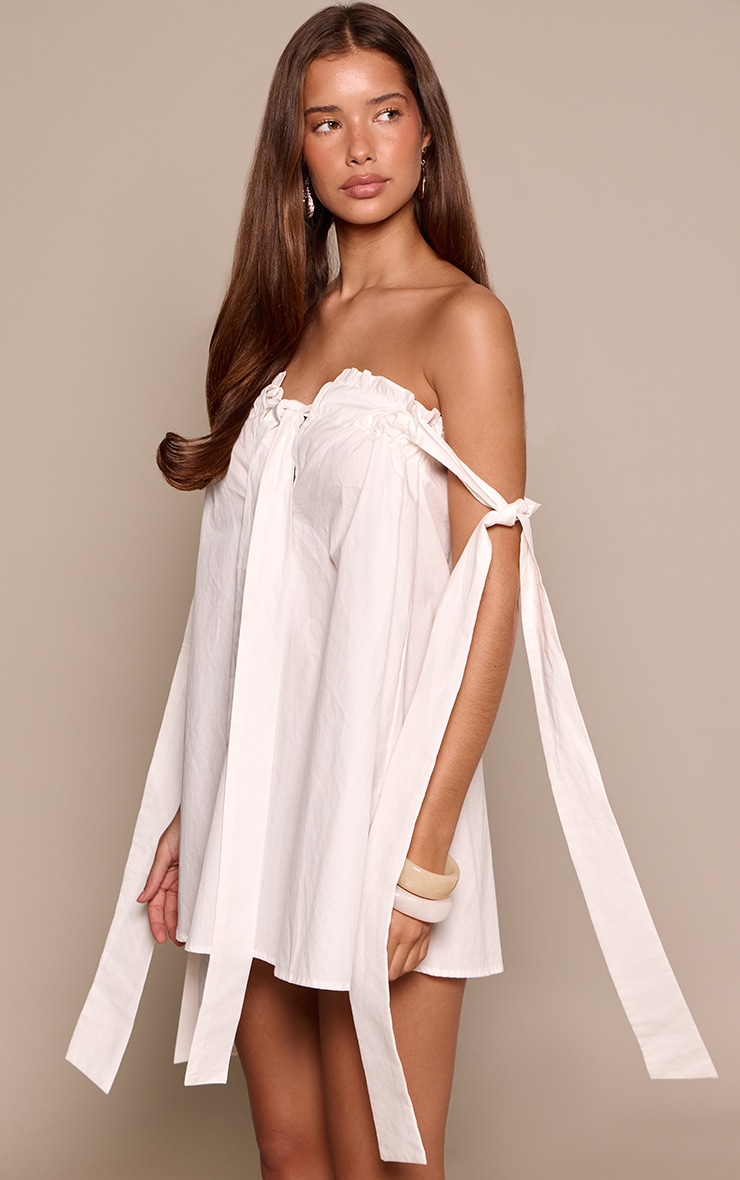 White Woven Tie Shoulder Shift Dress