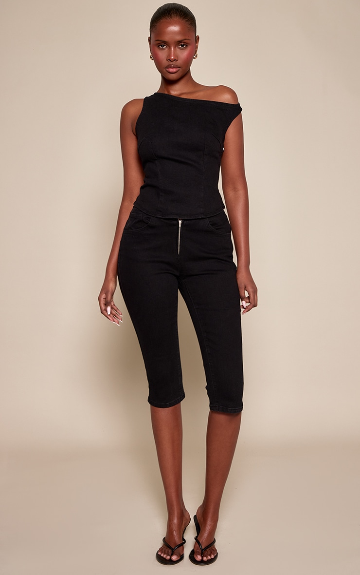 Black Denim Low Rise Capri