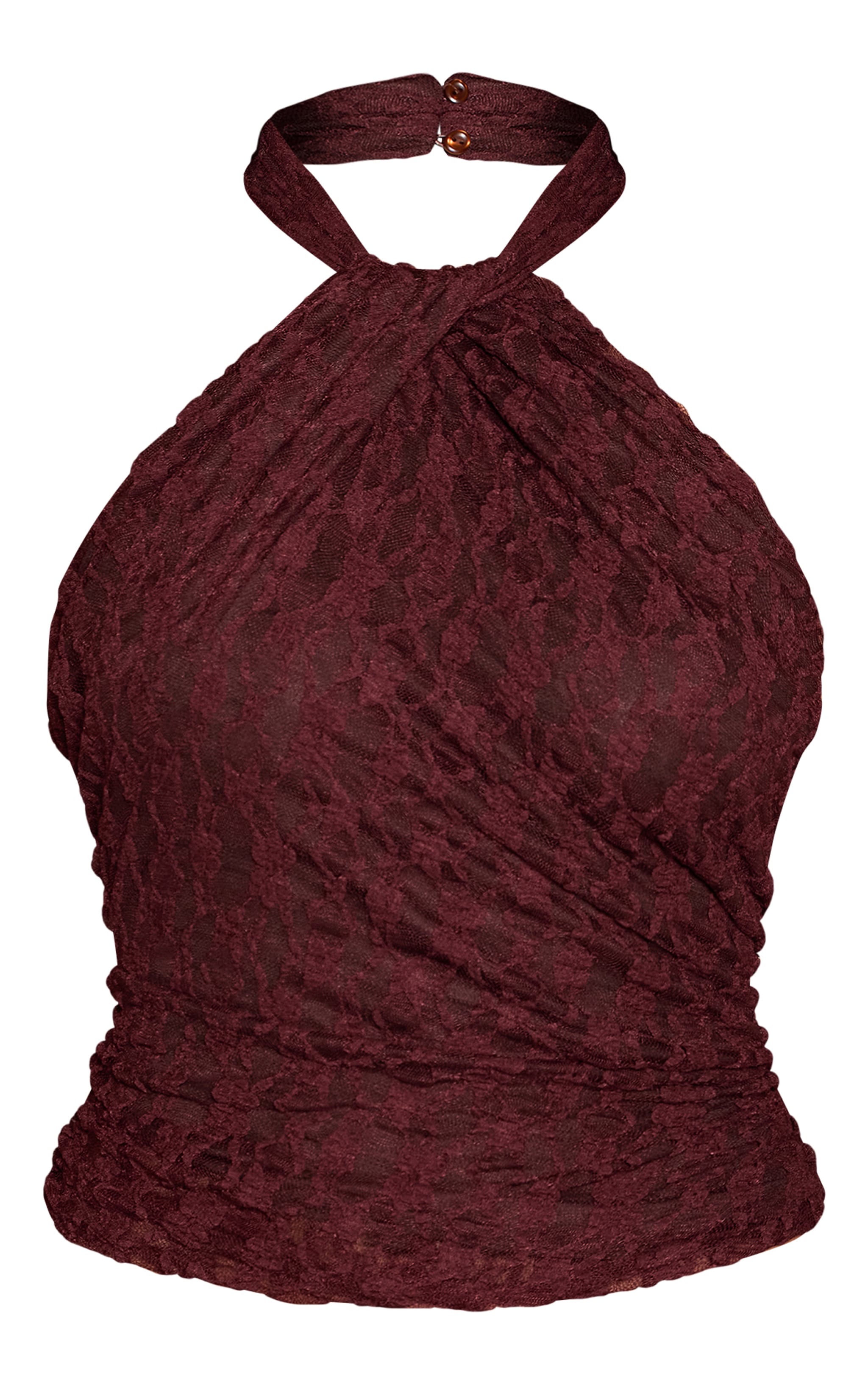 Brown Lace Twist Halter Asymmetric Top image 5
