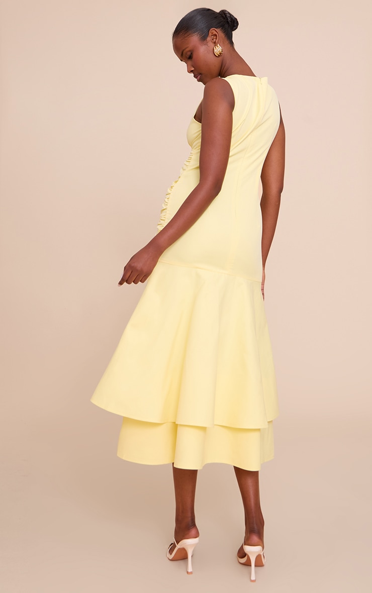 Lemon Woven Ruched Dropped Waist Midaxi Dress image 2