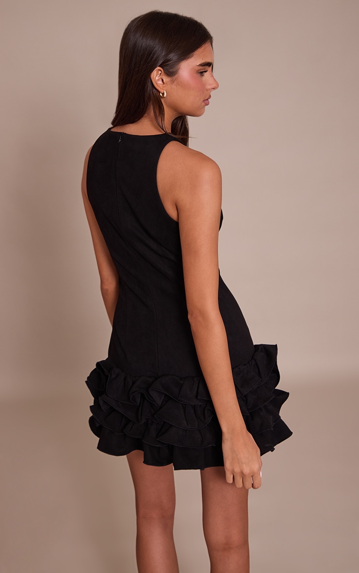 Robe droite en suédine noire à ourlet volanté image 2