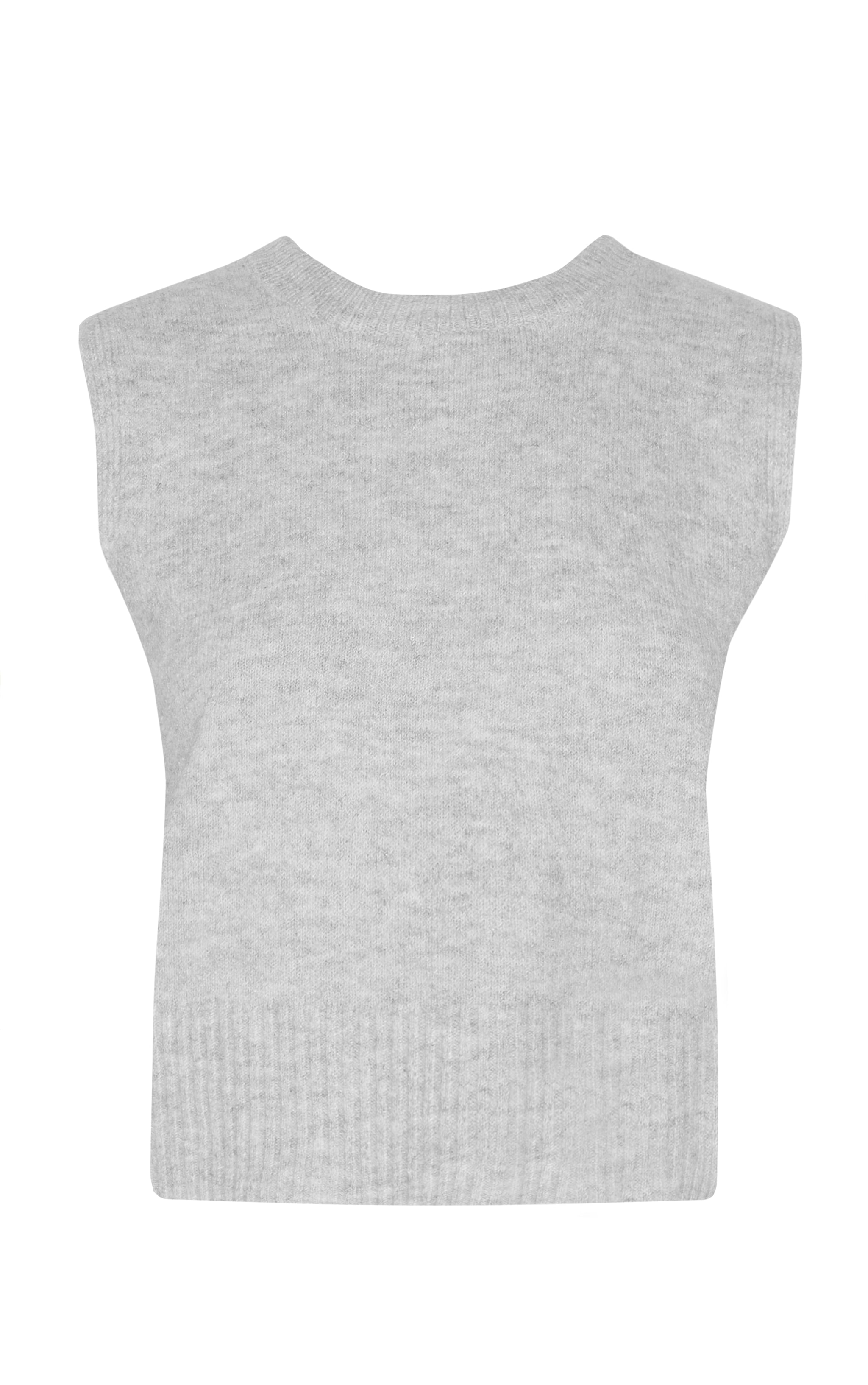 Top en maille tricot douce gris cendré chiné sans manches à col haut image 5